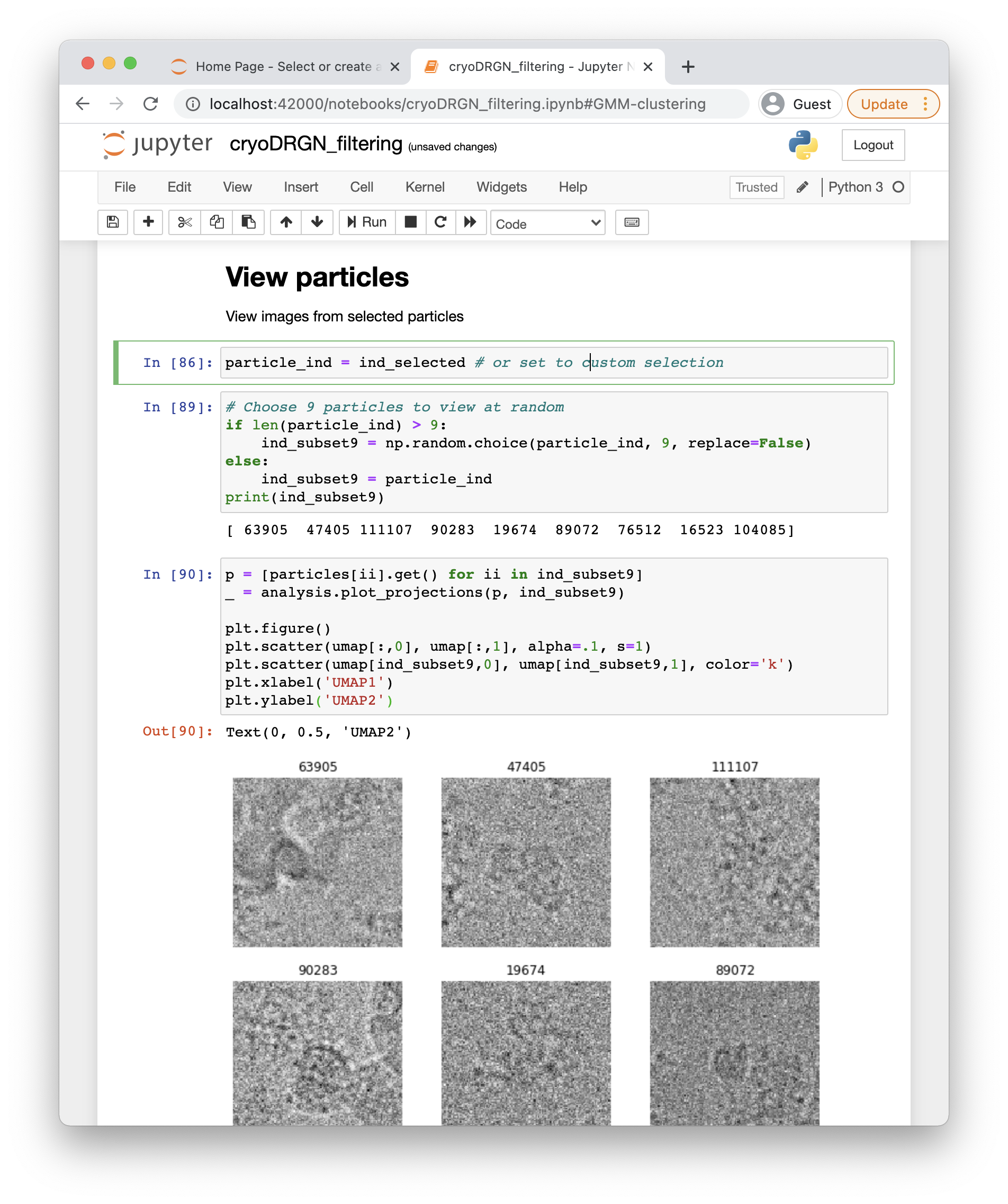 Cell 89 can be rerun to view a different selection of particles.