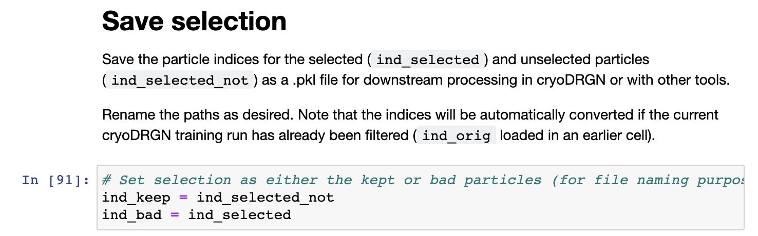 Screen shot of the final section in cryoDRGN_filtering.ipynb